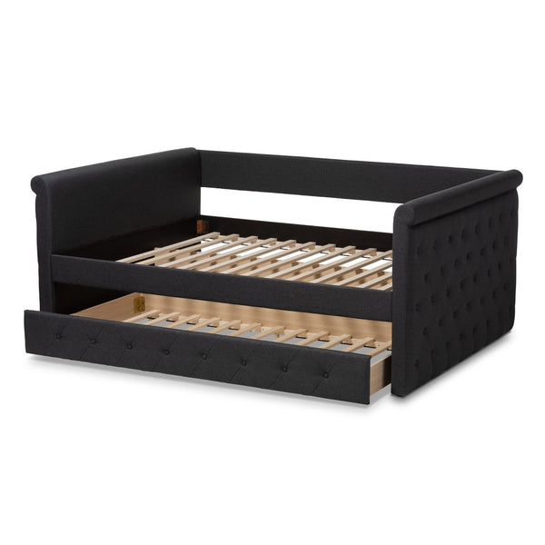 Baxton Studio Baxton Studio Alena Full Size Daybed with Trundle - Modern Dark Grey Upholstered Elegance for Any Space CF8825-Dark Grey-Daybed-F/T