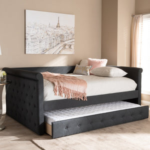 Baxton Studio Baxton Studio Alena Full Size Daybed with Trundle - Modern Dark Grey Upholstered Elegance for Any Space CF8825-Dark Grey-Daybed-F/T