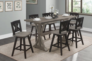 English Elm Counter Height Chairs Set Of 2, Rustic Black Gray Swivel Design, Ergonomic Rubberwood Comfort B011P194599
