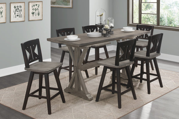 English Elm Counter Height Chairs Set Of 2, Rustic Black Gray Swivel Design, Ergonomic Rubberwood Comfort B011P194599