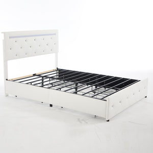 English Elm Full Size Pu Leather Storage Bed with Rgb Led Headboard and Charging Station White W5722P462437