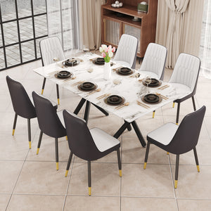 Hearth and Haven Aiden 9-Piece Dining Set with Rectangular Table and 8 Upholstered PU Chairs, Black and White W1151S00973