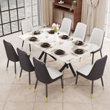 Aiden 9-Piece Dining Set with Rectangular Table and 8 Upholstered PU Chairs, Black and White