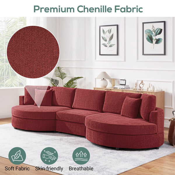 English Elm Christopher Knight Home® - 3-seater Curved Chenille Sofa with Plush 7.5" Seat Cushions and Two Pillows for Stylish Living Red N763S000020J