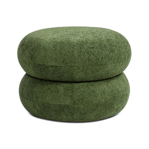 English Elm Jennifer Taylor Home - Nest Low Round Upholstered Ottoman 19.5" Almond Chenille Stacked Pouf Footrest Accent Seat, Cozy Green B2719P269262