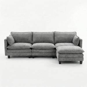 English Elm Modern Chenille Three Seat Sofa with Ottoman Usb Charging Ports and Storage Pockets Dark Grey W2519S00003