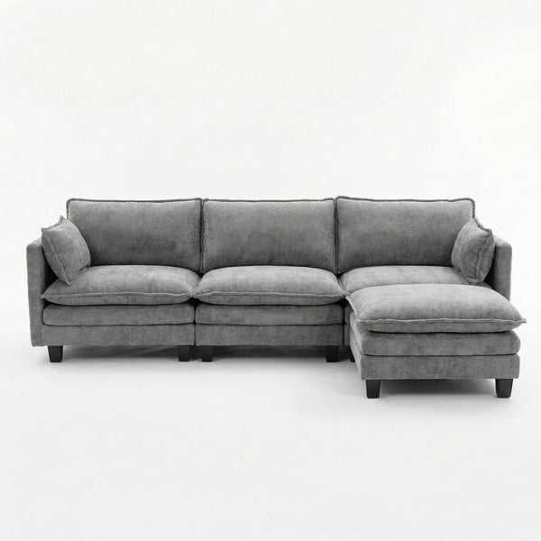 English Elm Modern Chenille Three Seat Sofa with Ottoman Usb Charging Ports and Storage Pockets Dark Grey W2519S00003