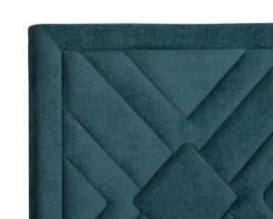 Sunpan Elizio Bed with Mid-Century Charm in Danny Teal Fabric and Gold Stainless Steel Legs for Luxe Style Queen