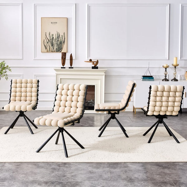 English Elm Set of 2 Velvet Bubble Chain Dining Chairs Sculptural Tufted Seats with Black Legs W1512P491455