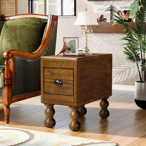 English Elm Solid Wood End Table - Vintage-Style Narrow Nightstand With Drawer For Small Spaces, Easy Assembly! W1202P176736-GIGA
