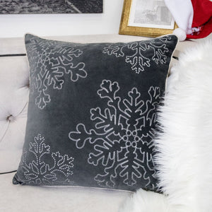 English Elm Gray Velvet Holiday Throw Pillow 20X20 With Elegant Silver Snowflake Design For Festive Comfort B357P361374