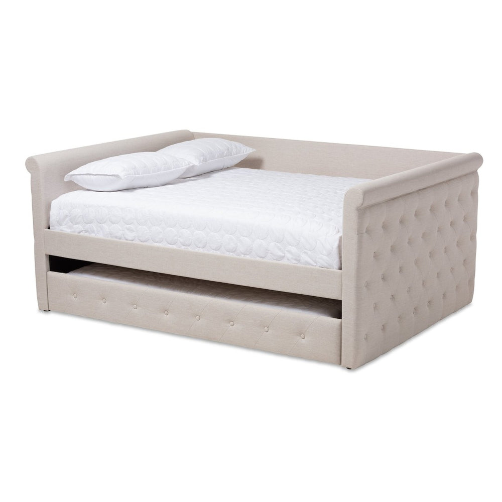 Baxton Studio Baxton Studio Alena Elegant Light Beige Upholstered Daybed with Pull-Out Trundle for Stylish Spaces CF8825-Light Beige-Daybed-Q/T