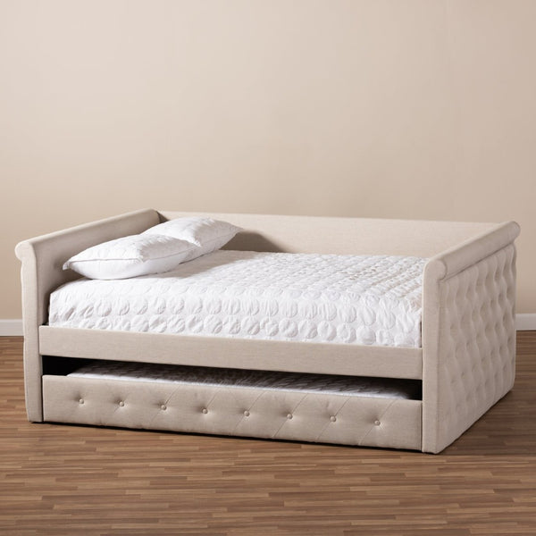 Baxton Studio Baxton Studio Alena Elegant Light Beige Upholstered Daybed with Pull-Out Trundle for Stylish Spaces CF8825-Light Beige-Daybed-Q/T