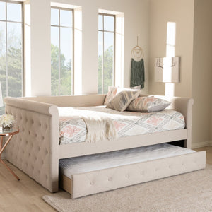 Baxton Studio Baxton Studio Alena Elegant Light Beige Upholstered Daybed with Pull-Out Trundle for Stylish Spaces CF8825-Light Beige-Daybed-Q/T