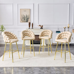 English Elm Set of 2 Velvet Bubble Barstools with Gold Legs Tufted Sculptural Kitchen Seating W1512P491449
