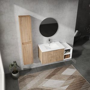 English Elm 42" Wall-Mounted Bathroom Vanity Set With Soft-Close Doors, Resin Sink & Side Cabinets For Style W999S00236