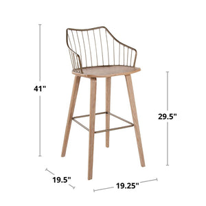 English Elm Fixed-height Farmhouse Barstool Whitewashed Spindle Back Antique Copper Frame Indoor B202P471174