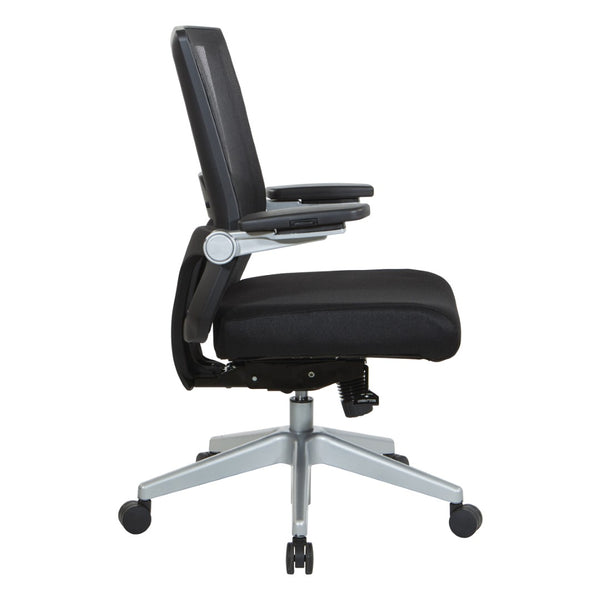 OSP Home Furnishings Black Mesh Back Ergonomic Office Chair with Flip Arms Lumbar Support and Synchro Tilt Black 867-B36N64R