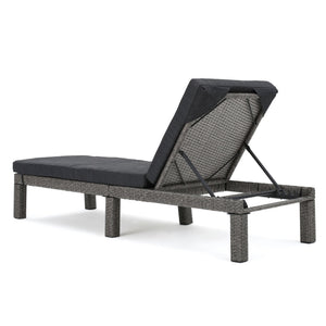 English Elm Christopher Knight Home® - PUERTA KD Chaise Lounge - Black PE Rattan with Iron Frame, Water-Repellent Cushions, All-Season Relaxation 61190.00MBK