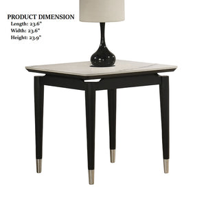 English Elm Contemporary 3-Piece Table Set With Sintered Stone Top, Silver-Capped Legs, Black & White Finish B2741S00687