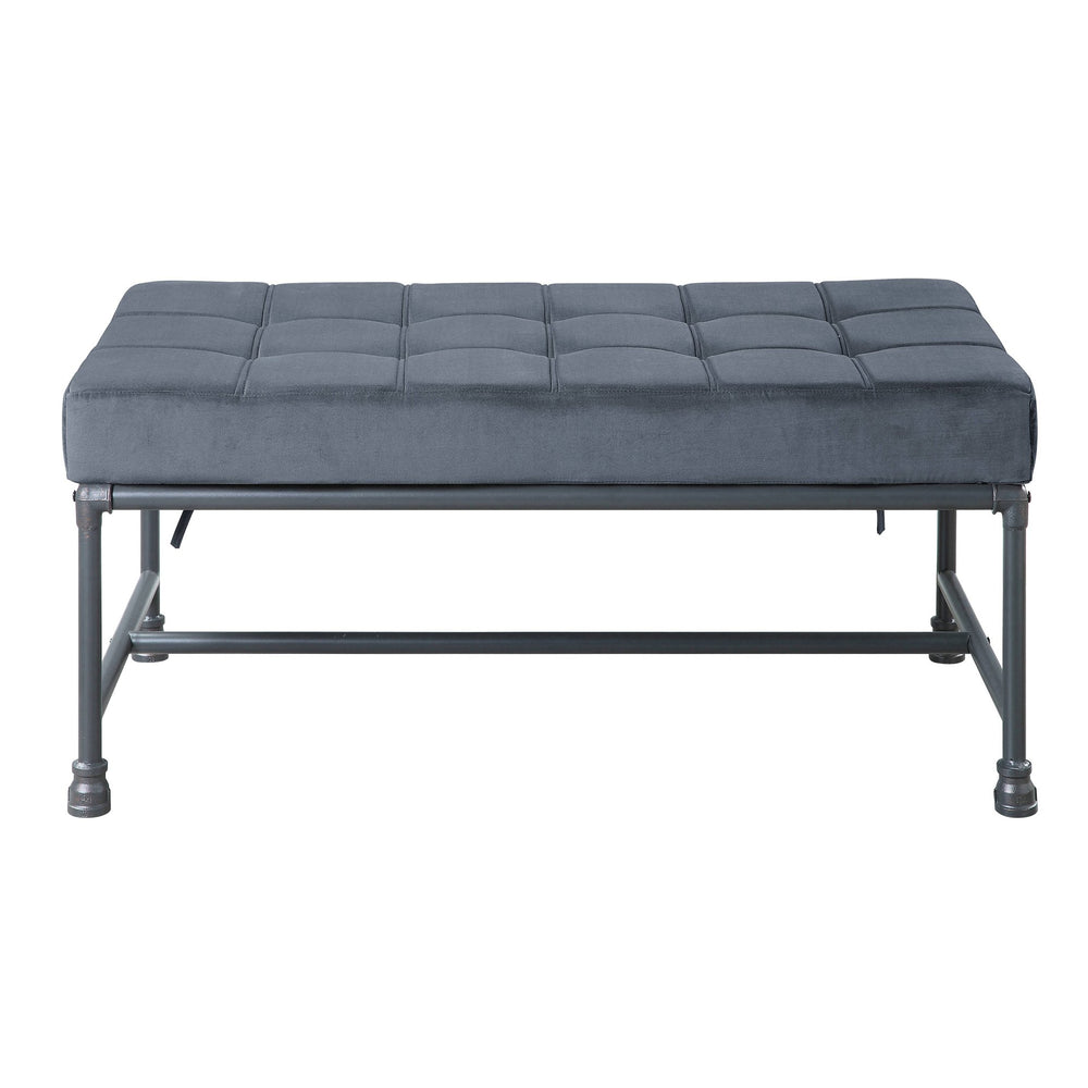 English Elm Grey Velvet Tufted Bench with Industrial Pipe Frame, Sandy Grey Upholstery, D20 Foam Comfort and Metal Legs B062P186416