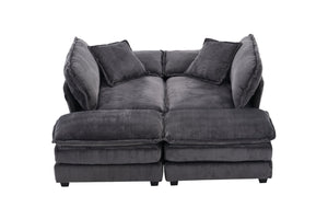 English Elm Corduroy Plush 2-Seat Sofa with 2 Back Cushions, Toss Pillows & Ottomans — Deep Seat Comfort Grey W2363S00064