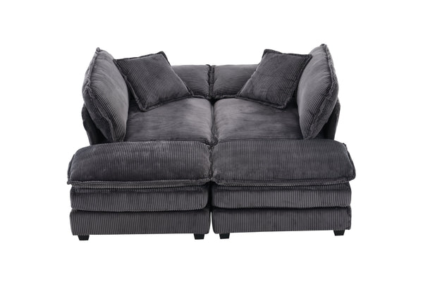 English Elm Corduroy Plush 2-Seat Sofa with 2 Back Cushions, Toss Pillows & Ottomans — Deep Seat Comfort Grey W2363S00064