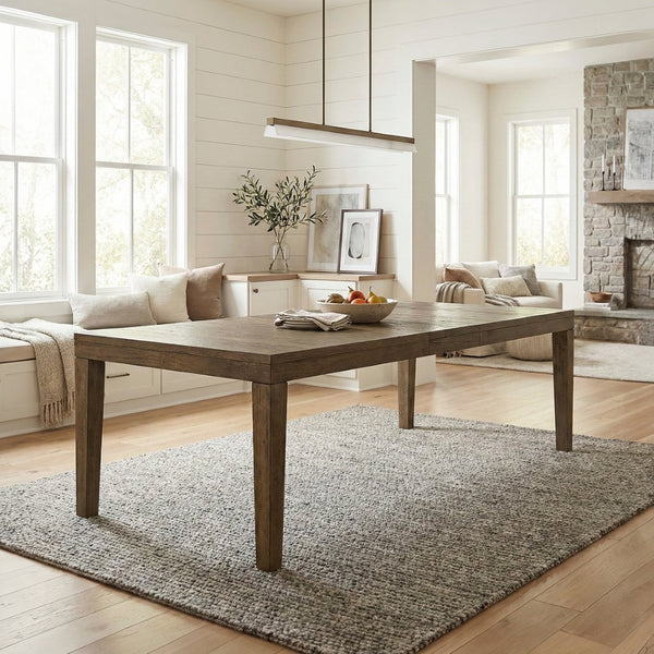 English Elm Transitional Brown Wood Extendable Dining Table Seats Eight Modern Farmhouse Room B011P467549