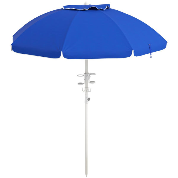 English Elm Outsunny 5.7' Portable Beach Umbrella With Uv40+ Protection, Adjustable Height & Built-In Cup Holders W2225P200535-GIGA