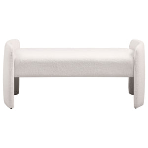English Elm Joshua Ivory Velvet Upholstered Accent Bench with Ivory Bouclé Fabric, Curved Modern Silhouette, Foam Pad, Adjustable Legs B062P299847