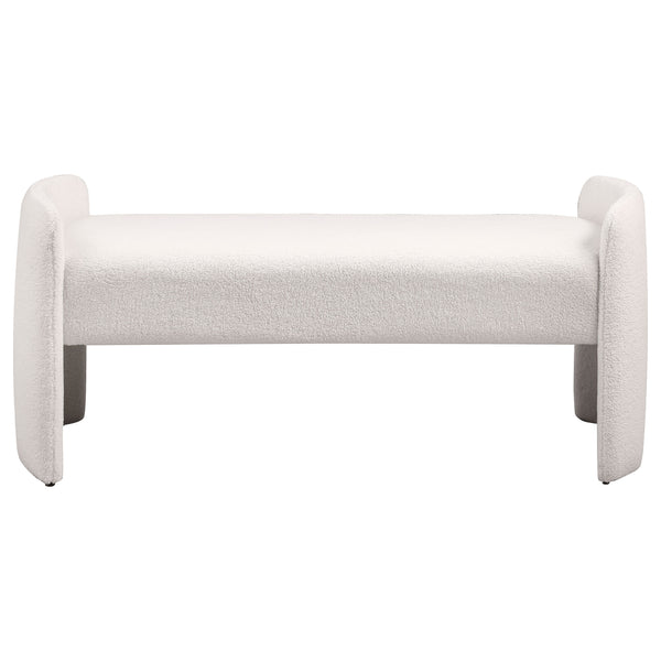English Elm Joshua Ivory Velvet Upholstered Accent Bench with Ivory Bouclé Fabric, Curved Modern Silhouette, Foam Pad, Adjustable Legs B062P299847