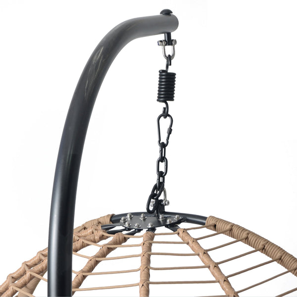 English Elm Christopher Knight Home® - Sora Beige-Brown Wicker Hanging Chair with Stand — Durable PE Rattan, Iron Frame, Plush Fade-Resist Cushion N775P225487B