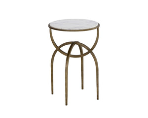 Sunpan Alicent End Table - Stunning Round Marble Top with Antique Brass Iron Base, Handcrafted Elegance White Marble
