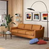 Ashcroft Furniture Mid Century Tan Leather Sofa - Stylish Comfort for Your Home