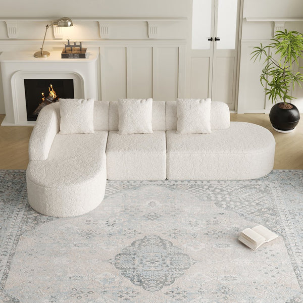 English Elm 111.8-Inch Curved Modular Sofa - Luxurious L-Shaped Design With Lychee-Textured Fabric & Pillows W834S00541