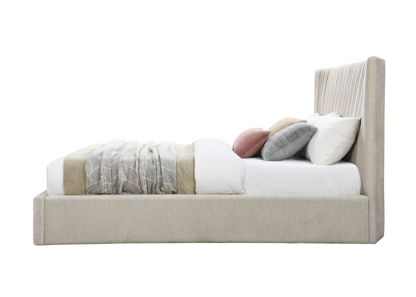 English Elm Loren Upholstered Eastern King Bed with Low Profile Frame, 13 Slats, 660lb Capacity, Modern Fabric Finish Beige 85.43 L x 49.6 W x 7.28 H B2726S00494