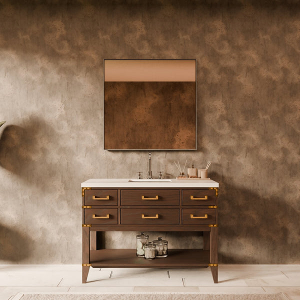 English Elm Brown Oak Single Bath Vanity With Cultured Marble Top & Coordinating Mirror - Stylish Storage Solution B2731S01524