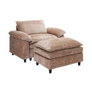 English Elm Accent Chair With Ottoman - Luxurious Chenille Oversized Sofa, Comfy Lounge Seat For Any Space W2100S00178