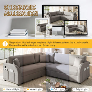 English Elm 85.1" Teddy Plush L-shaped Sectional Sleeper Sofa with Usb Ports and Pull Out Bed Light Grey W1885S00320