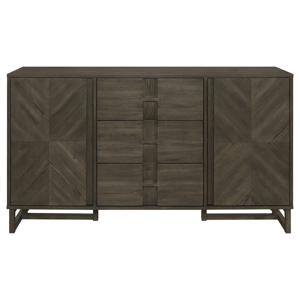 English Elm Glenmoor Rustic Dark Grey 3-Drawer Server with 2 Cabinets, Felt-Lined Drawers & Adjustable Shelves for Stylish Storage and Entertaining (63" W) B062P358299