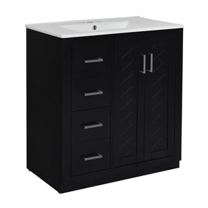 English Elm 30'' Elegant Bathroom Vanity Combo With Ceramic Sink, Storage Cabinet, 3 Drawers & Soft-Close Doors N710P191970B