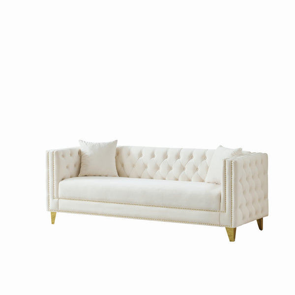 English Elm Chesterfield Velvet Sofa - Luxurious 3+3 Seater With Button Tufting, Durable Comfort For Any Space W3373S00032