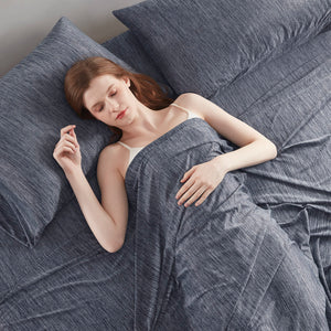 JLA Home Urban Habitat - Nylon Jersey Knit Sheet Set — Breathable, Silky-Smooth 50/50 Nylon-Poly Blend, Wrinkle-Resistant, Fits 16" Mattresses Navy UH20-2456