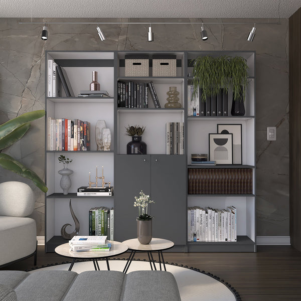 English Elm Aynor 3 Piece Home Bookcase Set with 12 Shelves and 2-Door Cabinet for Stylish Organized Living Room Dark Gray+White,Multicolor 41 L x 28 W x 5 H B070S00265