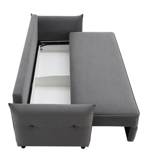 English Elm Irina versatile pull-out fabric sleeper sofa with hidden storage, removable cushions & toss pillows Gray 88.6 L x 33.1 W x 24.8 H B2726P242391