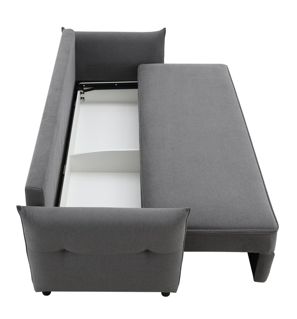 English Elm Irina versatile pull-out fabric sleeper sofa with hidden storage, removable cushions & toss pillows Gray 88.6 L x 33.1 W x 24.8 H B2726P242391