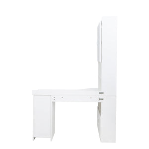 English Elm L-Shaped Corner Computer Desk with Hutch & Drawers, Space-Saving 2-in-1 Design and Ample Storage White W331S00169