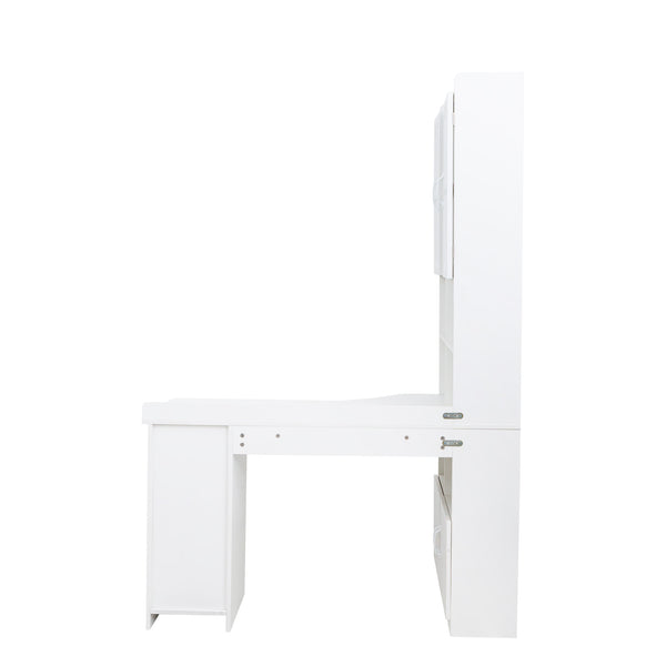 English Elm L-Shaped Corner Computer Desk with Hutch & Drawers, Space-Saving 2-in-1 Design and Ample Storage White W331S00169