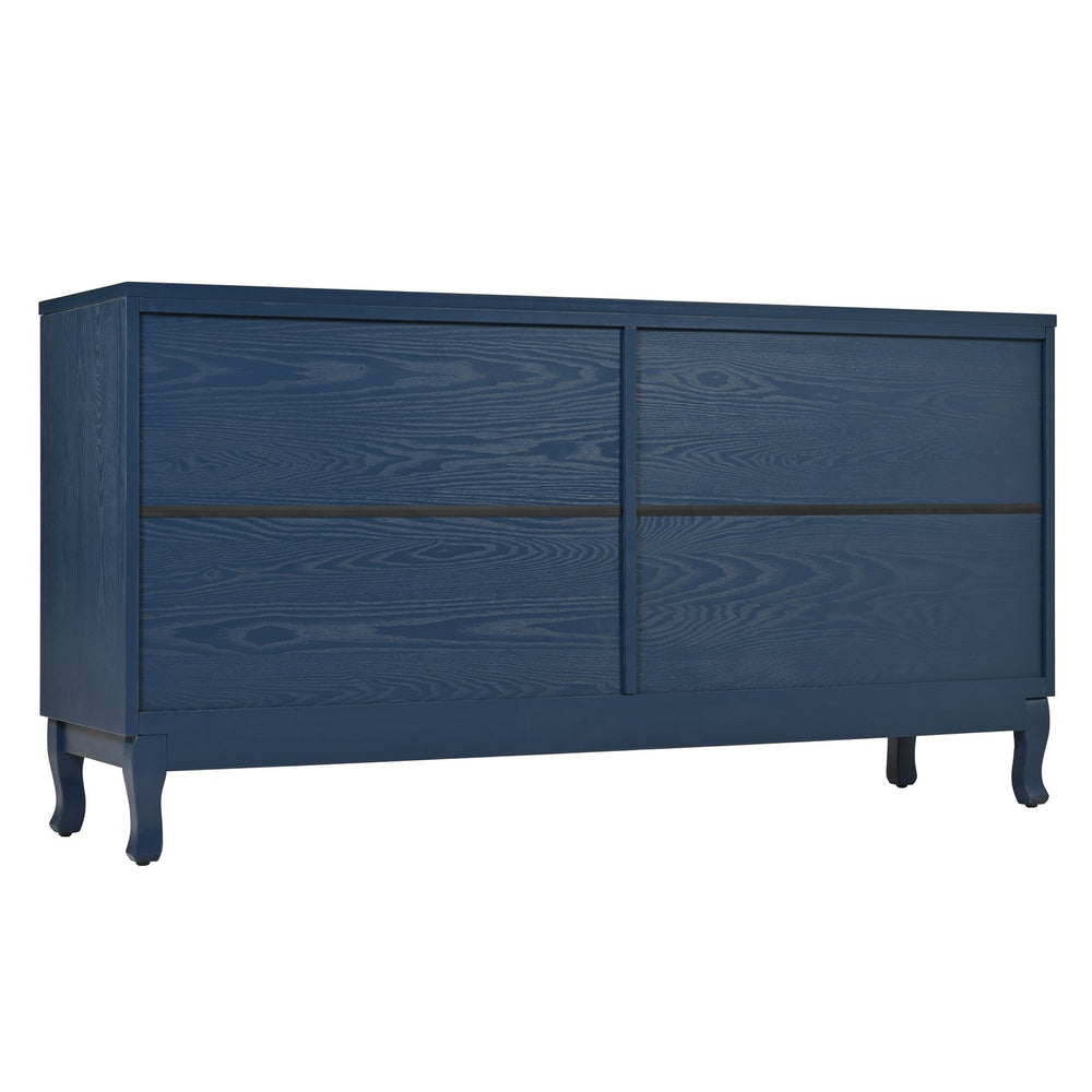 English Elm Elegant Navy Blue Sideboard, 4-Door Storage Cabinet with Arched Groove Wavy Doors, Adjustable Shelves W2696P245317