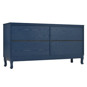 English Elm Elegant Navy Blue Sideboard, 4-Door Storage Cabinet with Arched Groove Wavy Doors, Adjustable Shelves W2696P245317